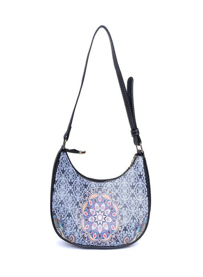 SANTORINI Leher Women’s Shoulder Bag | Premium Faux Leather Designer Hobo Bag with Ethnic Print | Stylish & Spacious Everyday Bag (Multicolor) - Image 1